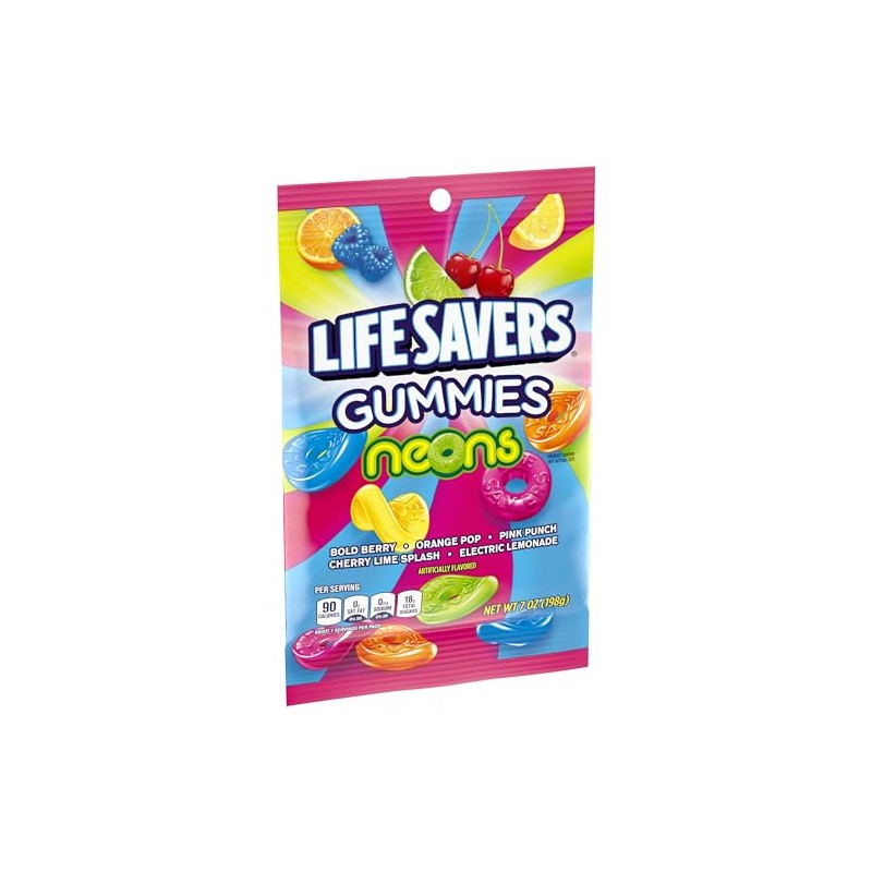 Lifesavers Neons Gummies, 7oz Gummy Bag (3 Pack), Gummy Candy