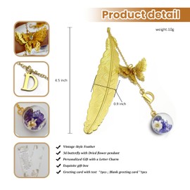 Initial Butterfly Metal Feather Bookmarks Gifts for Reading Women Book Lovers Unique Book Mark Birthday Mothers Day Valentines Christmas Gift for Teacher Mom Best Friend Coworkers Stocking Stuffers, D