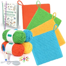 Coopay Knitting Kit for Beginners, Learn to Knit a Dishcloth with Tunisian Crochet Hooks, Complete Knitting Kit with Step-by-step Instruction, Starter Yarn-Ideal Craft Kit for Knitting Beginners Adult