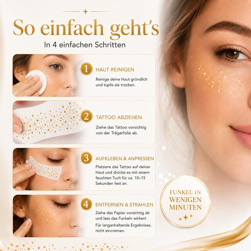 Glitter Freckles Tattoo Gold, Temporary Tattoos for Fake Freckles