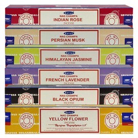 Satya Incense Sticks Variety Pack #7 and Incense Stick Holder Bundle with 6 Floral Fragrances