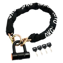 OKG Heavy Duty Motorcycle Chain Lock, 4 Keys, 3.3 ft x 1/2 in (12mm) Thick Hexagonal Cinch Security Chain with 18mm Cut Proof Hardened Alloy Steel U Lock for Motorcycles, E-Bikes, Mopeds, ATVs, Etc.