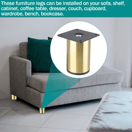 Bivethoi 4pcs Modern Stainless Steel Furniture Legs, 4 Inch / 100mm, Gold & Black, Round, Screw-In, Sofa, Shelf, Cabinet, Coffee Table, Dresser, Couch, Cupboard, Wardrobe, Bench, Bookcase