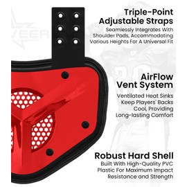 Penveer Chrome Football Backplate for Shoulder Pads with High Impact Padding, Adult & Youth Lower Backplate Football with Air Vents (Red, Youth)