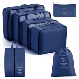 Xcentlife - Set de 7 Cubos de Embalaje para Maletas,Organizadores Expandibles para Equipaje, Bolsas de Almacenamiento Duraderas y Ligeras para