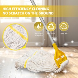 Industrial Heavy Duty Cotton Mop with Two Loop-End String Wet Mop Head,59" Long Handle Looped-End String Wet Cotton Mops for Floor Cleaning