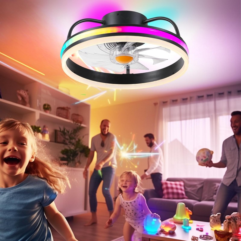 Ceiling Fan-Low Profile Ceiling Fan with Light - Modern Flush