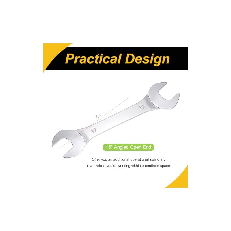 Thin Open End Wrench, 17mm x 19mm Metric Chrome Plated