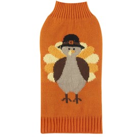 Thanksgiving Turkey Dog Sweater - Fall Dog Costume, XX-Large (XXL) Size 23" Back Orange