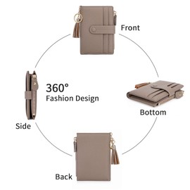 HKCLUF Small Purses for Women, Leather Wallet RFID Blocking Credit Card Holder Bifold Ladies Coin Purse with Tassel(Grey)