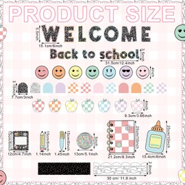 Mooliwe 94 Pcs Composition Notebook Classroom Decor Welcome Back to School Bulletin Board Set Pastel Welcome Classroom Decor Pencil Apple Paper Cutouts for First Day of School Party Wall Door