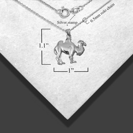 .925 Sterling Silver 1-1/10" Arabian Desert Charm Dromedary Camel Travel Pendant Necklace - Choose Pendant Only or Necklace Chain Length, No Gemstone