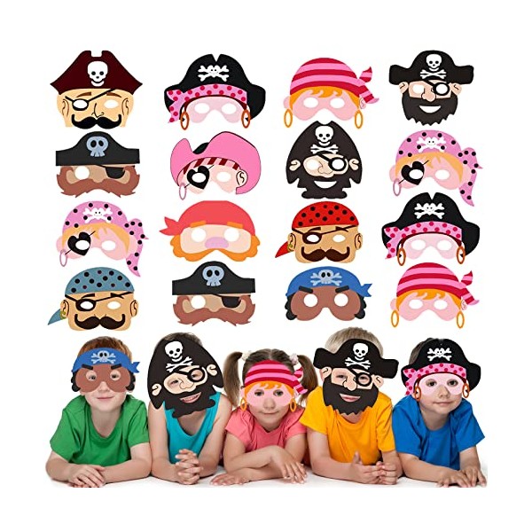 Beamely Pirate Masks Party Bag Fillers for Kids, 16 Pcs Pirate Felt Masks Costumes Toy Gift for Boys Girls, Cartoon Eye Mask Party Favors for Birthday Party Dress Up Cosplay Halloween Xmas