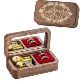 MelodiaCraft Merry Go Round of Life Music Box with Adjustable Rings, Wind up Wedding Ring Musical Boxes Gifts for Anniversary Birthday Christmas (Walnut)