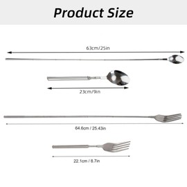 Set of 2 Telescopic Forks, Telescopic Spoons, Long Telescopic Spoon, Fork, Retractable Set, Long Spoon, 63 cm Stainless Steel Telescopic Spoon, 64 cm Stainless Steel Telescopic Fork, for BBQ, Toasting, Dinner, Fruit, Dessert