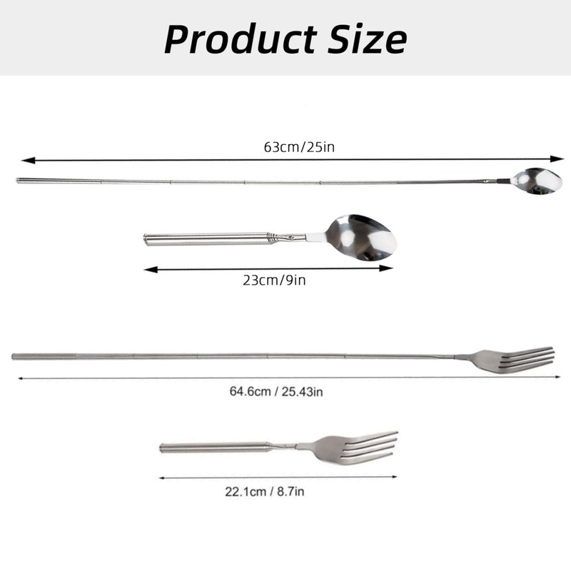 Set of 2 Telescopic Forks, Telescopic Spoons, Long Telescopic Spoon,