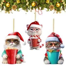 Larfraecy Cat Christmas Decoration 3PCS Christmas Tree Hanging Ornament,Funny Cute Acrylic Cat Christmas Decoration,Christmas Tree Decoration Pendant(Cat)