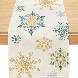 Siilues Christmas Table Runner, Christmas Decorations Snowflake Christmas Runner for Table Seasonal Winter Decor for Indoor Outdoor Party Table Decorations (13'' x 108'')