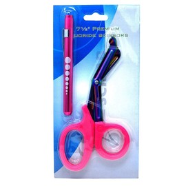 Heavy Duty Reusable Penlight + Fluoride Coated Nurse Doctor Medical Paramedic Trauma Shears Scissors 7.25" (A2ZSCILAB) (PINK MULTI RAINBOW COLOR)