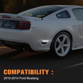 Gempro LED Rear Side Marker Lights for Ford Mustang 2010-2014 White Bumper Marker Parking Lamps Smoked Len, 2PCS