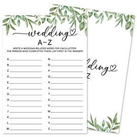 Wedding A-Z Game Cards, Greenery Wedding Shower Game, 30 Wedding Games Cards, Botanical Bridal Shower Games Engagement Party Favors Supplies - L07