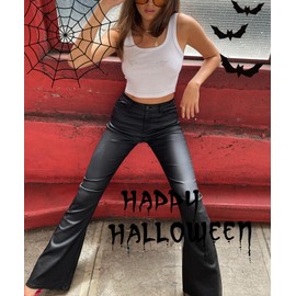 Navneet Women Faux Leather Pants PU High Waist Straight Leg Pant with Pockets Leather Leggings Bell Bottom Flare Pants, Matte Black, M