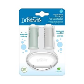 Dr. Brown's - cepillo para polvo de dientes de silicona para bebé con funda de almacenamiento de viaje, 3 m+, gris y verde claro, 2 unidades, paquete de 1