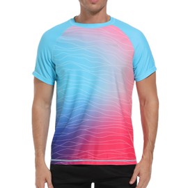 VAYAGER Men's UV Rash Guard T-Shirt Swimming Shirt UPF 50+ Swimming Shirts, Quick Drying, Loose Fit, Water Surf Shirt, blue red, 4XL