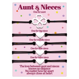 Temulnee 4 Niece Gifts from Auntie Aunt Gifts Matching Bracelets Auntie Four Nieces Gift Heart Love Bracelet from Aunt Jewelry Set for 5 Women Mothers Day Birthday Valentines Day Gifts