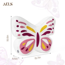 AELS Butterfly Pillow, Tufted Decorative Throw Pillows, 19.6" x 15.7", Soft Plush Stuffed Animal, Cute Pillow for Living Room, Bedroom, Pink