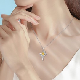 ROMANTICWORK Kreuz Kette Sterling Silber Kreuz Kolibri Anhänger Halskette Kruzifix Schmuck Geschenke für Damen Mädchen