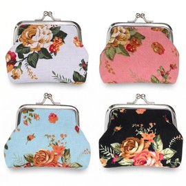 Paquete de 4 monederos, monederos y bolsas para mujer, monederos de lona floral, mini carteras para hombres y mujeres, compacto y duradero
