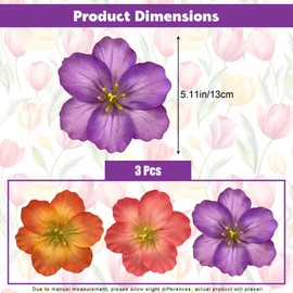 JazSwirl Hawaiian Flower Hair Clips for Women, 3 Pack 5.1‑Inch Tropical Hibiscus Hair Clip Set in Purple Pink Orange, Beach & Luau Party Floral Hair Clips, Cute Fabric Hawaii Flower Clip for Hair