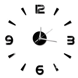 GBSCLOVER Frameless Wall Clock, 3D Modern DIY Clock Kit, Acrylic Mirror DIY Sticker with Quartz Movement, Decorative Stick on Walls Watch for Home, Office, Black
