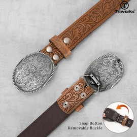 TRIWORKS Western Leather Buckle Belt for Men Women Cowboy Cowgirl Mens Leather Belt for Jeans