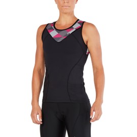 2XU Women Active Tri Singlet Tri Singlet - Black/Retro Tri Pink Peacock, L