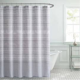 French Connection Medium Gray Shower Curtains - 13 Piece Dobby Set with 12 Rustproof Metal Hooks - Hotel Quality & Machine Washable, Standard Size 72x72, Medium Grey