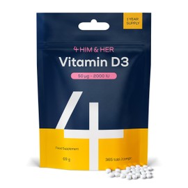 Vitamin D3 2000 IU High Strength Vitamin D Tablets – 365 Vegetarian Tablets (Full 1 Year Supply) for Immune System & Bone Health Support – Made in UK – 4 HIM & HER