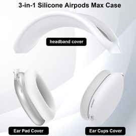 Silicone Case Cover for AirPods Max Headphones, Anti-Scratch Ear Pad Case Cover/Ear Cups Cover/Headband Cover for AirPods Max, 3-in-1 Accessories Case Protector Cover for Airpods Max (White)