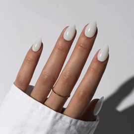 KQueenest White Press On Nails Short - Acrylic Press On Nails Almond, Sheer Short Fake Nails Milky White, Glossy Opaque, Stiletto Reusable Soft Gel Glue on Nails for Women, 30 Pcs