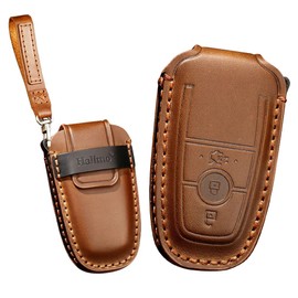 KUNIO Car Key Protective Case Fits Ford Mondeo Mustang Explorer EcoSport S-Max Ranger Fiesta F150 F250 Leather Key Case Key Cover 3 Buttons Brown