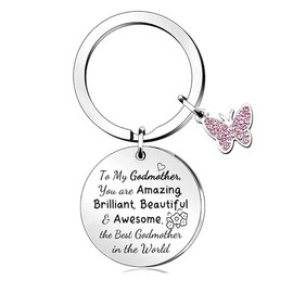 FCZIVA Godmother Key Chain Ring Appreciation Mother's Day Keyring Butterfly Women Birthday Keepsakes The Best God Mom in the World Godmum You're Amazing Brilliant Beautiful Awesome Keychain Tag