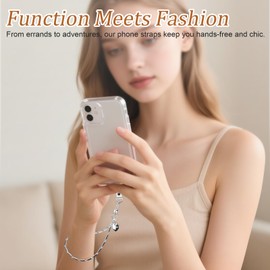 AULEEP Phone Chain Wristlet,Metal Hand Wrist Strap Lanyard,Phone Charm with Clear Tether Tab,Anti Theft Cellphone Strap Silver Bracelet Strap for Traveling Hiking Shopping