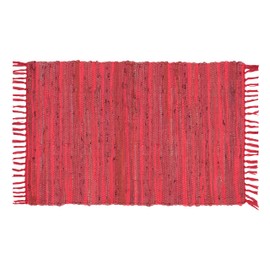 Cotton Rag Rug 24x36'' | 2x3' Multicolor Area Rugs- Hand Woven Washable & Reversible for Living Room Kitchen Entryway Throw Rug with Tassel (Wine)