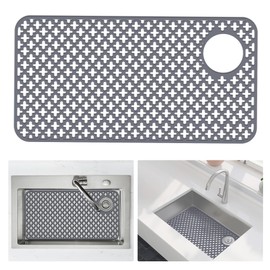 Flytime Silicone Kitchen Sink Protector Mat with Right & Left Drain, 28.35"x 14.37" Kitchen Snk Grid Accessory, Non-Slip Heat-Resistant Mat for Bottom of Farmhouse Stainless Steel (Dark Grey)