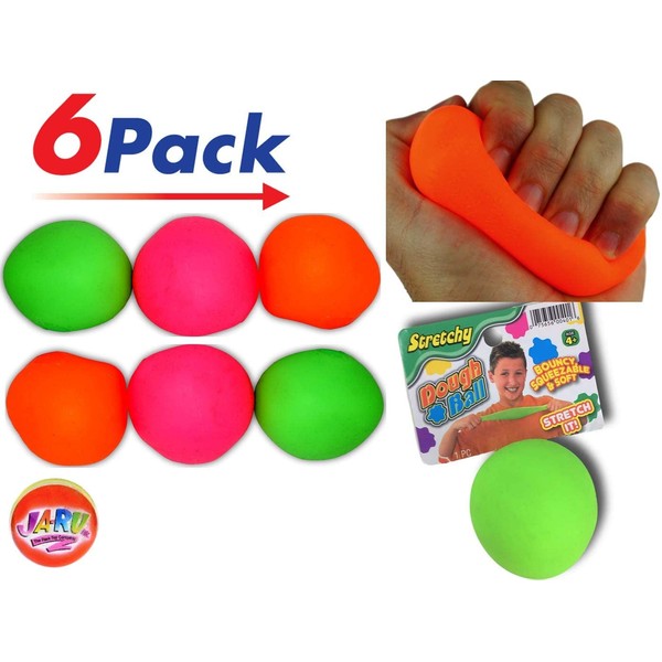 JA-RU Stretchy Balls Stress Relief (Pack of 6) Soft Stress Toys for Kids Pull / Stretch. Stress Balls for Adults Anxiety Hand Therapy or Sensory Fidget Relaxing Toy . Plus 1 Ball | 401-6p