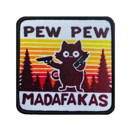 PEW PEW MADAFAKAS Cat Patch Morale Patches Velcro Embroidery Tactical Velcro for Clothing Backpack Baseball Cap Uniform Vest Dog Harness Yellow