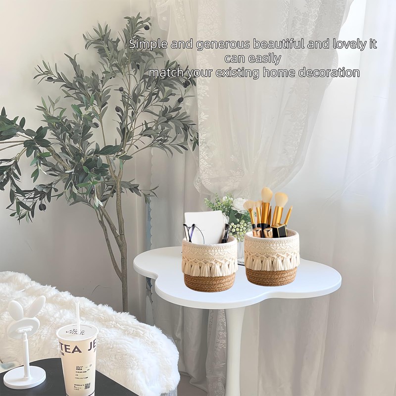URCHUZE Boho Macrame Pen Holder Set, 2 Pieces, Desk Organiser