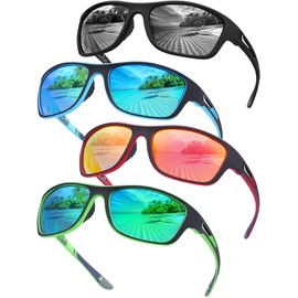 Tskestvy 4 Pairs Polarized Sunglasses for Men Women Sports Wrap Around Shades UV Protection Running Fishing Biking Cycling