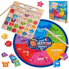 Plunack Alphabet Fishing Game - Wooden ABC Letter Puzzle for Toddlers 3-5 Years Old, Fine Motor Skills Toy, Birthday Gift for Kids